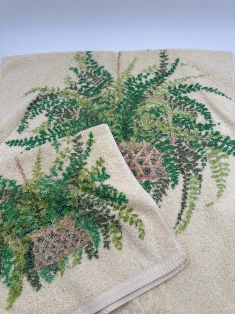 Vintage Cannon Royal Family Cotton Bath Towel 40x24 Hanging Fern Plant Hand Twl